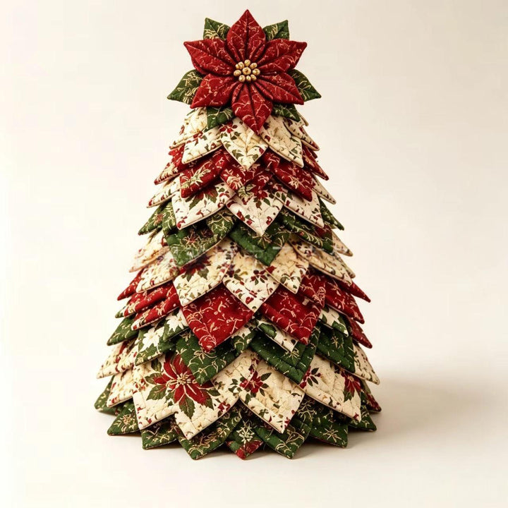 Patchwork fabric Christmas tree with star topper