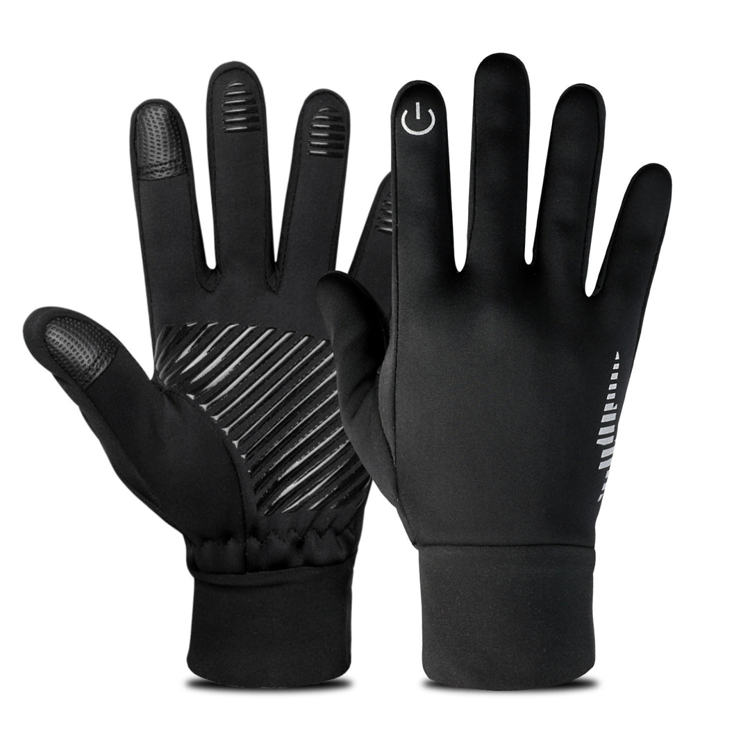 Black fleece lined touchscreen gloves with grip palm