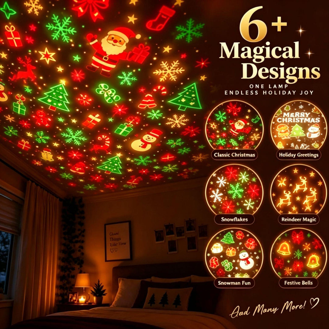 Mini wreath projector lamp casting patterns on ceiling