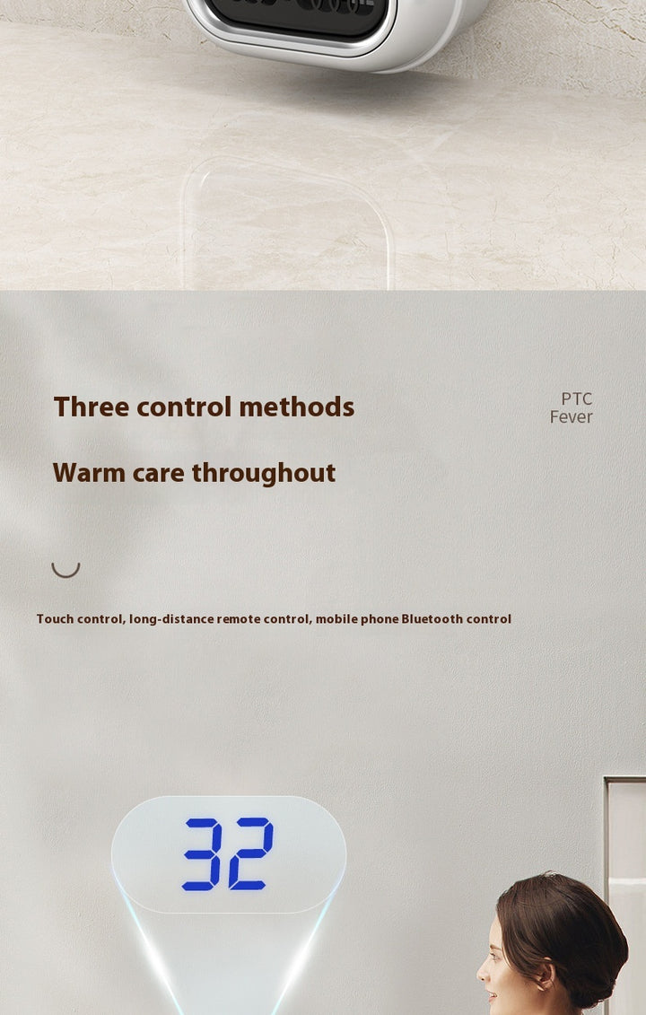 White compact plug-in wall heater with display