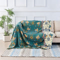 Cosycombe™ Reversible Teal and Cream Throw With Birds and Fringed Edges