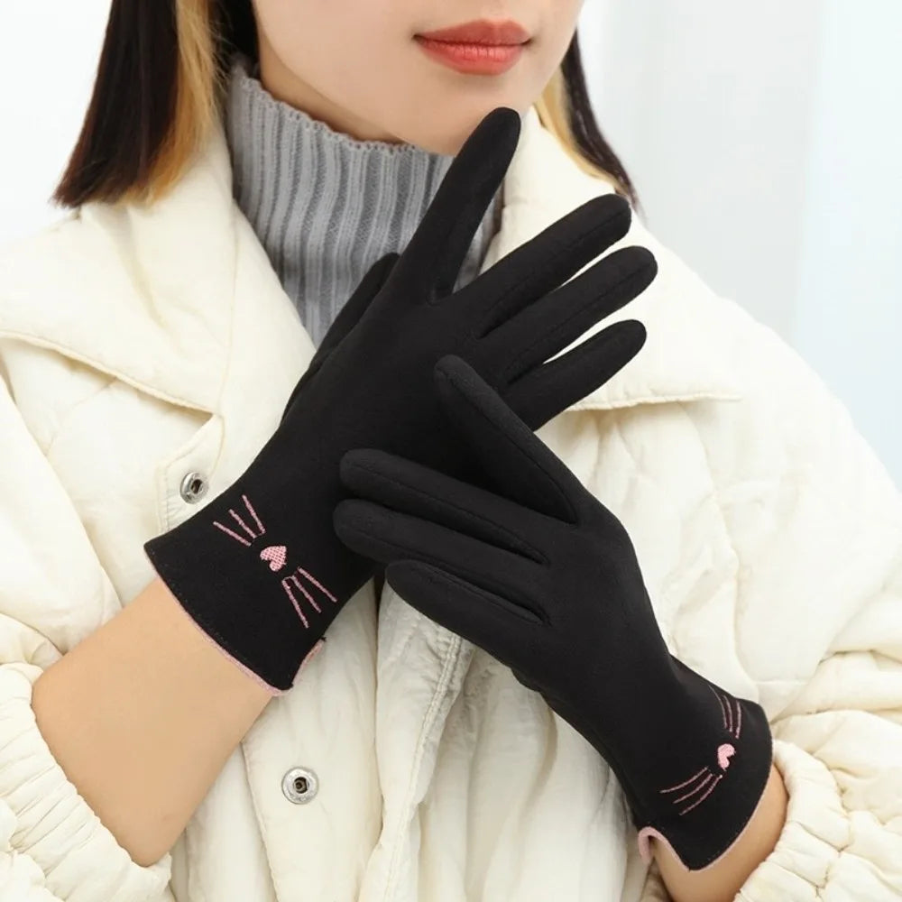 Cosycombe™ Cat Embroidered Touchscreen Winter Gloves for Women