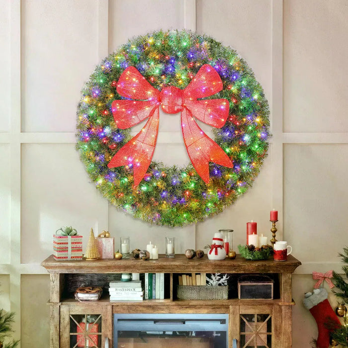 Cosycombe Giant 152 cm Lighted Christmas Wreath with Red Bow