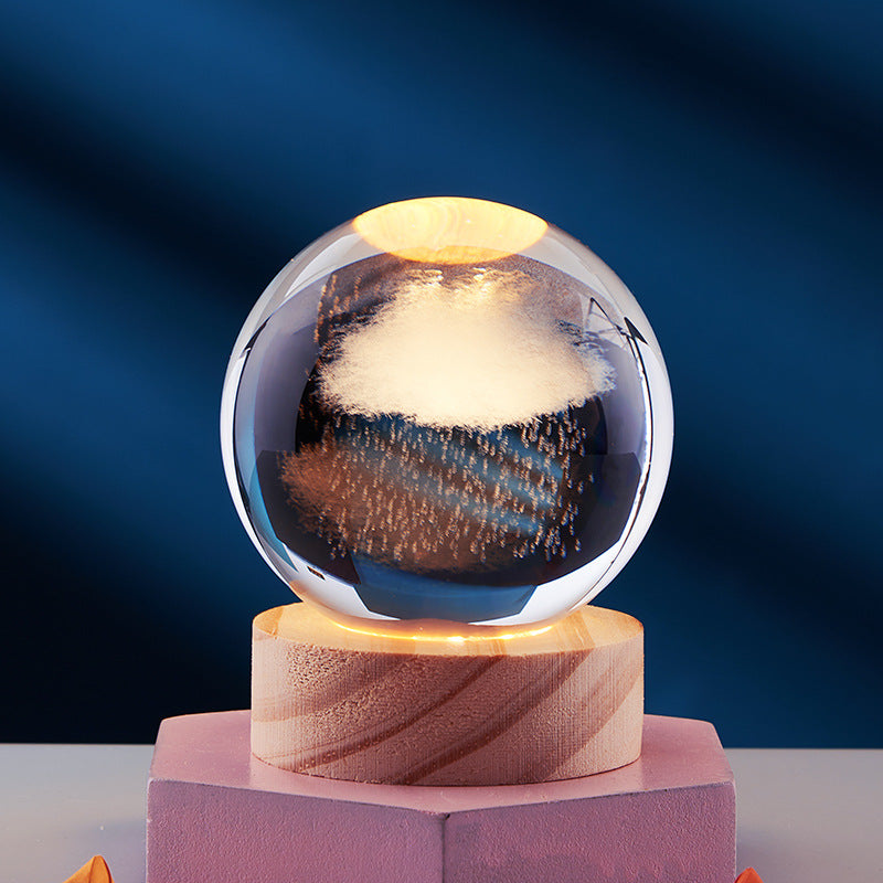 3D Crystal Ball Night Light With Inner Carved Solar System