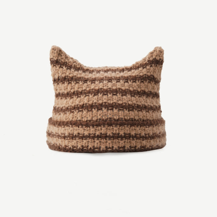 Cosycombe Striped Cat Ear Beanie with Star or Pompoms