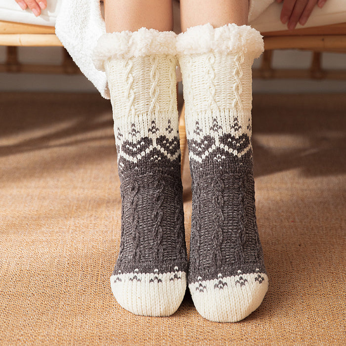 Cosycombe Plush Lined Heart Knit Floor Socks with Grip Dots
