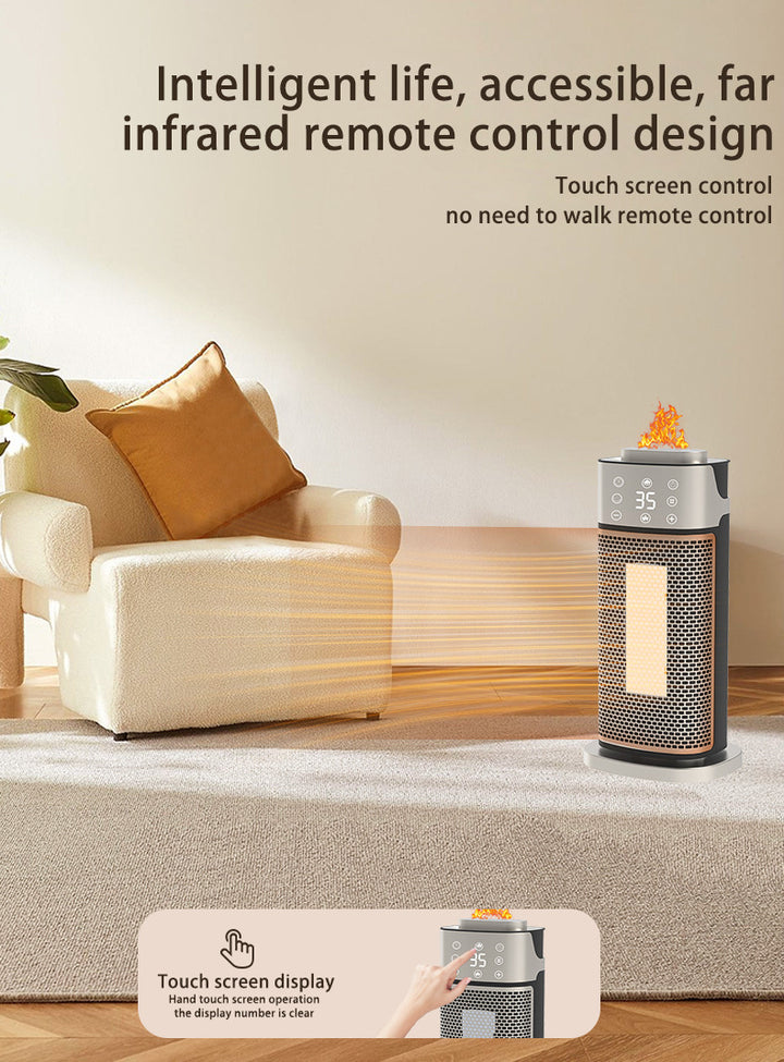 Silver tower heater with flame-effect humidifier