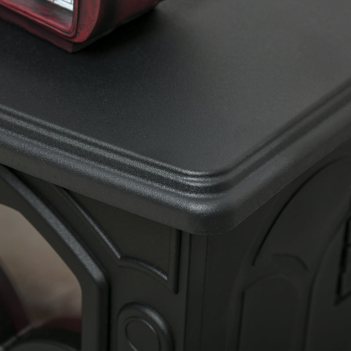 black compact electric stove with log flame effect