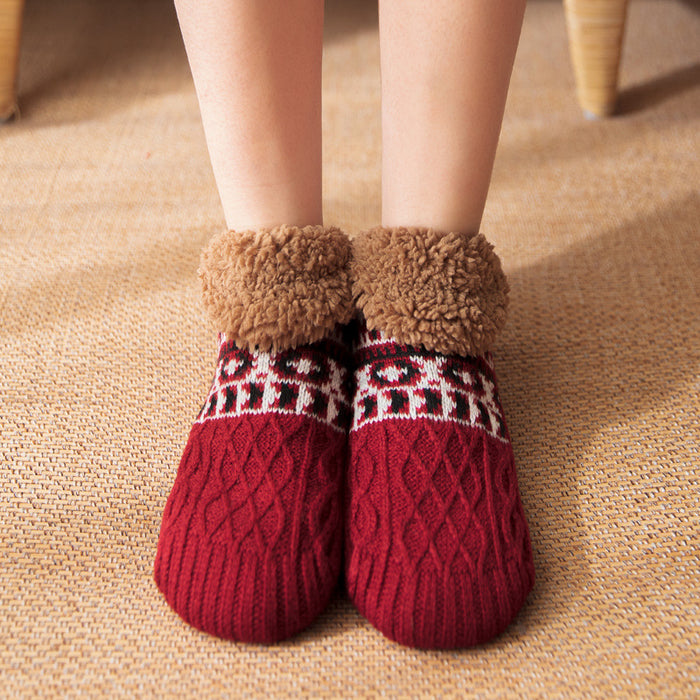 Cosycombe Knitted Slipper Socks with Fleece Cuff and Grippy Sole