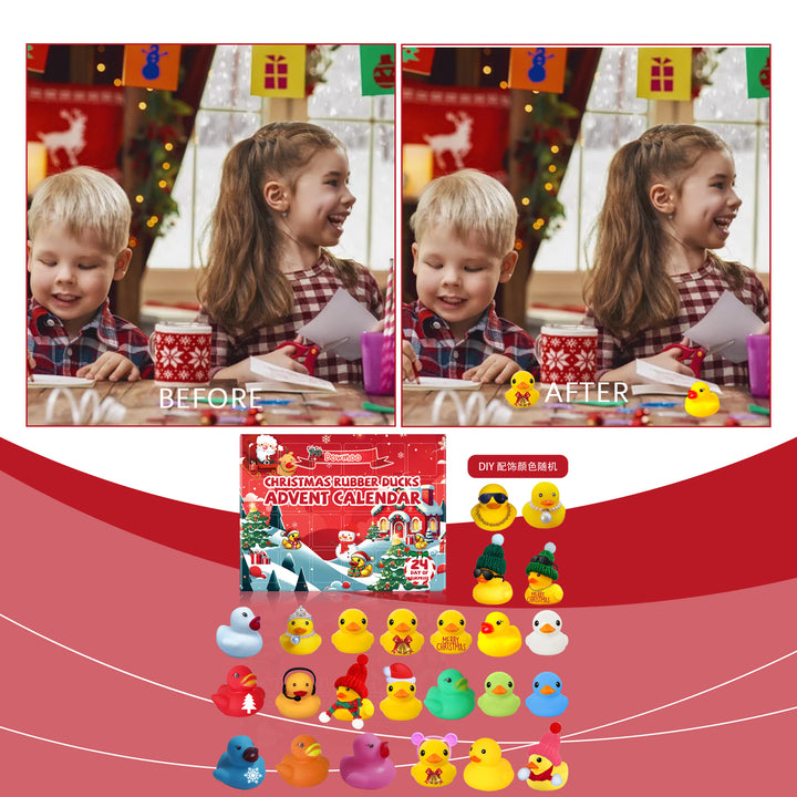 Advent calendar with 24 Christmas rubber ducks