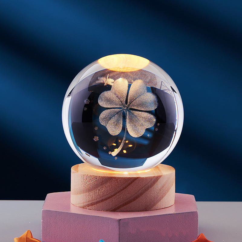 3D Crystal Ball Night Light With Inner Carved Solar System