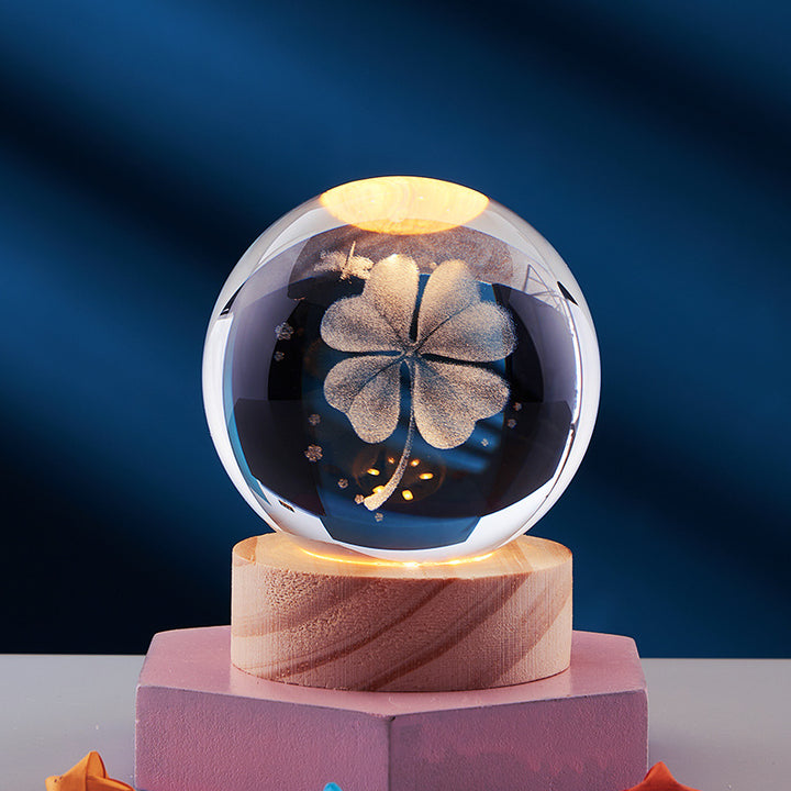 3D Crystal Ball Night Light With Inner Carved Solar System