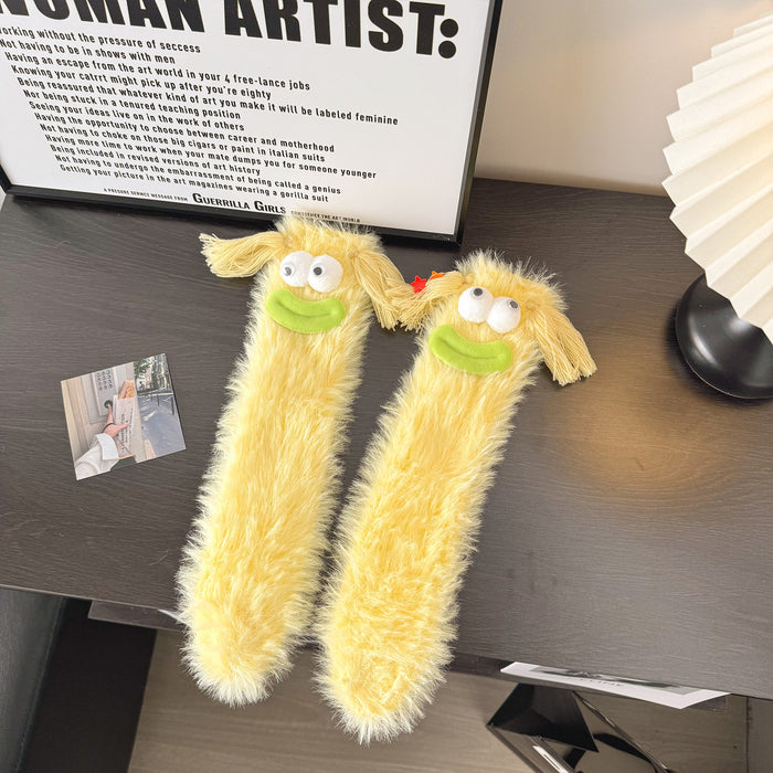 Cosycombe Fluffy Monster Face Socks with Googly Eyes