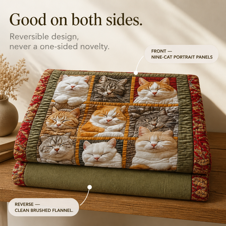Cosycombe™ Reversible Flannel Throw with Nine Sleeping Cats Print