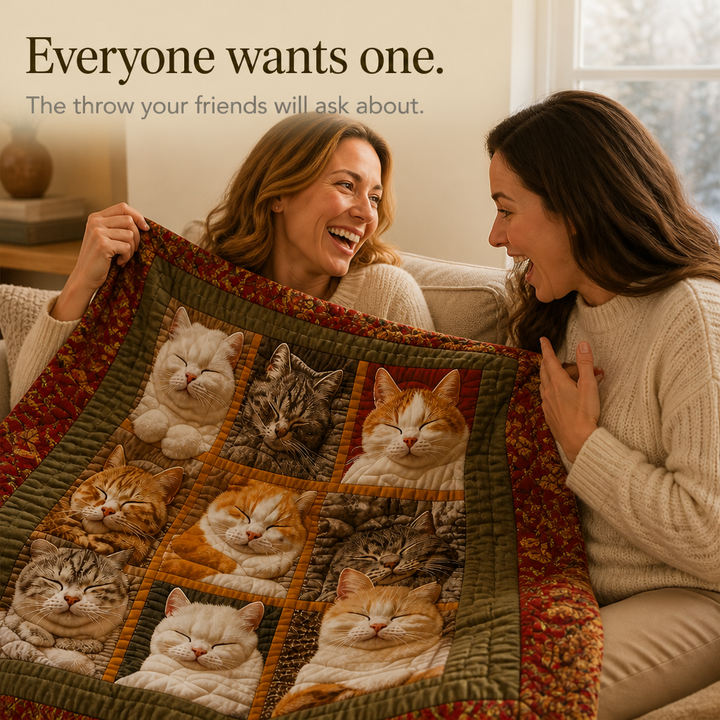 Cosycombe™ Reversible Flannel Throw with Nine Sleeping Cats Print