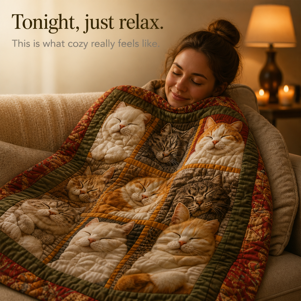 Cosycombe™ Reversible Flannel Throw with Nine Sleeping Cats Print