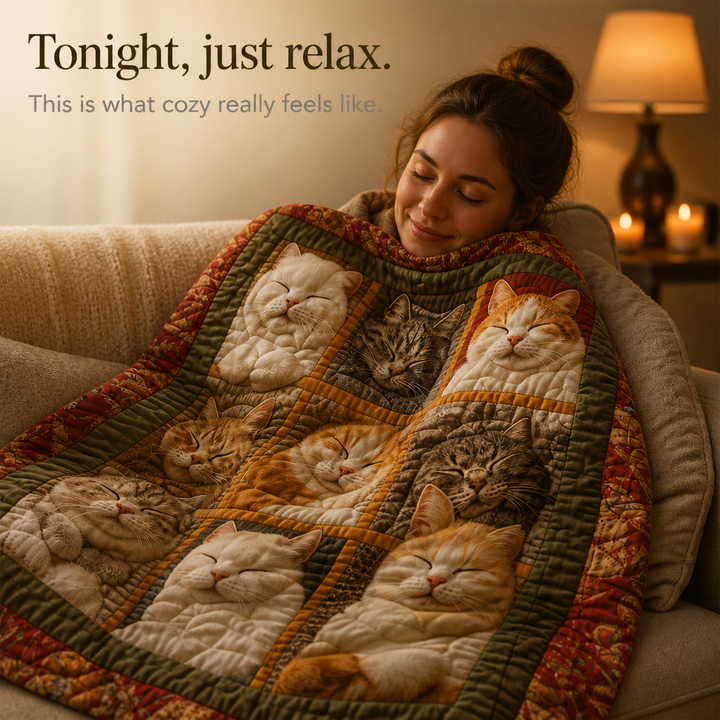 Cosycombe™ Reversible Flannel Throw with Nine Sleeping Cats Print