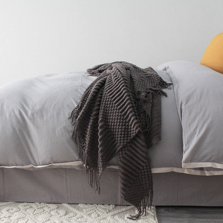 Cosycombe™ Chunky Popcorn Knit Throw with Fringe, Super Soft 127 x 170 cm