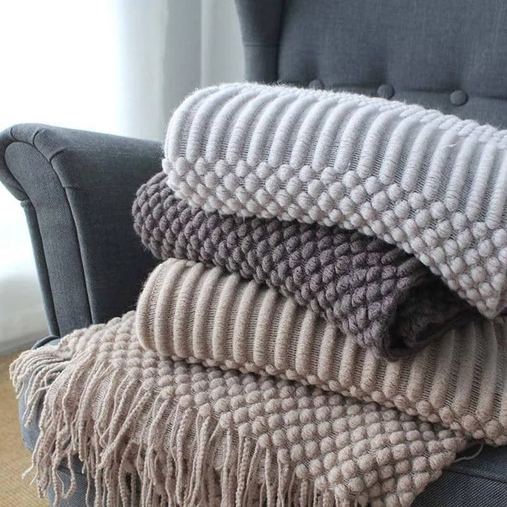 Cosycombe™ Chunky Popcorn Knit Throw with Fringe, Super Soft 127 x 170 cm