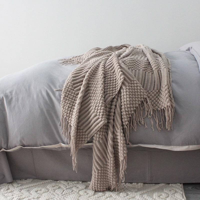 Cosycombe™ Chunky Popcorn Knit Throw with Fringe, Super Soft 127 x 170 cm