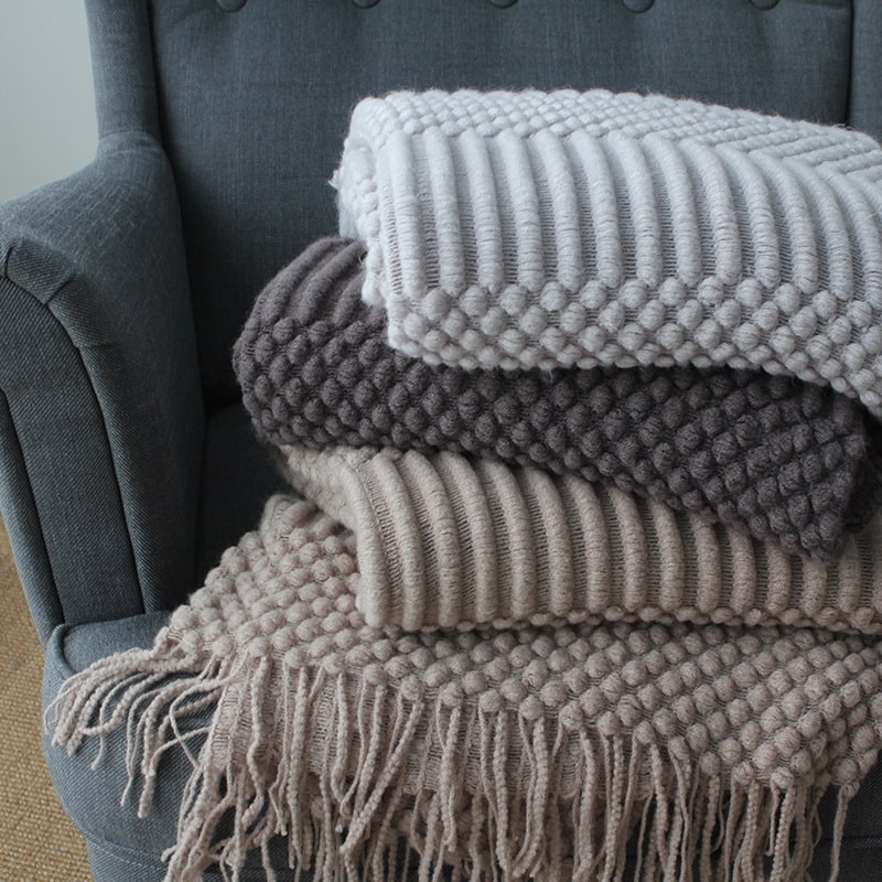 Cosycombe™ Chunky Popcorn Knit Throw with Fringe, Super Soft 127 x 170 cm