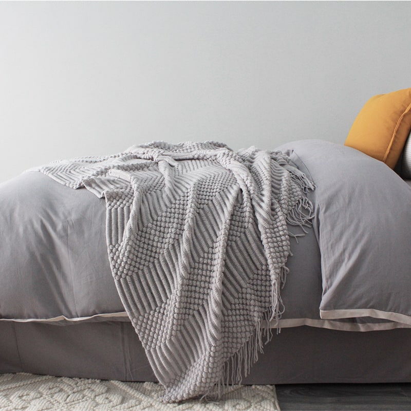Cosycombe™ Chunky Popcorn Knit Throw with Fringe, Super Soft 127 x 170 cm