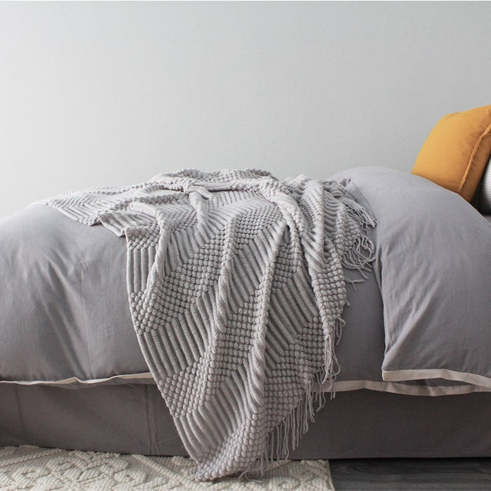 Cosycombe™ Chunky Popcorn Knit Throw with Fringe, Super Soft 127 x 170 cm