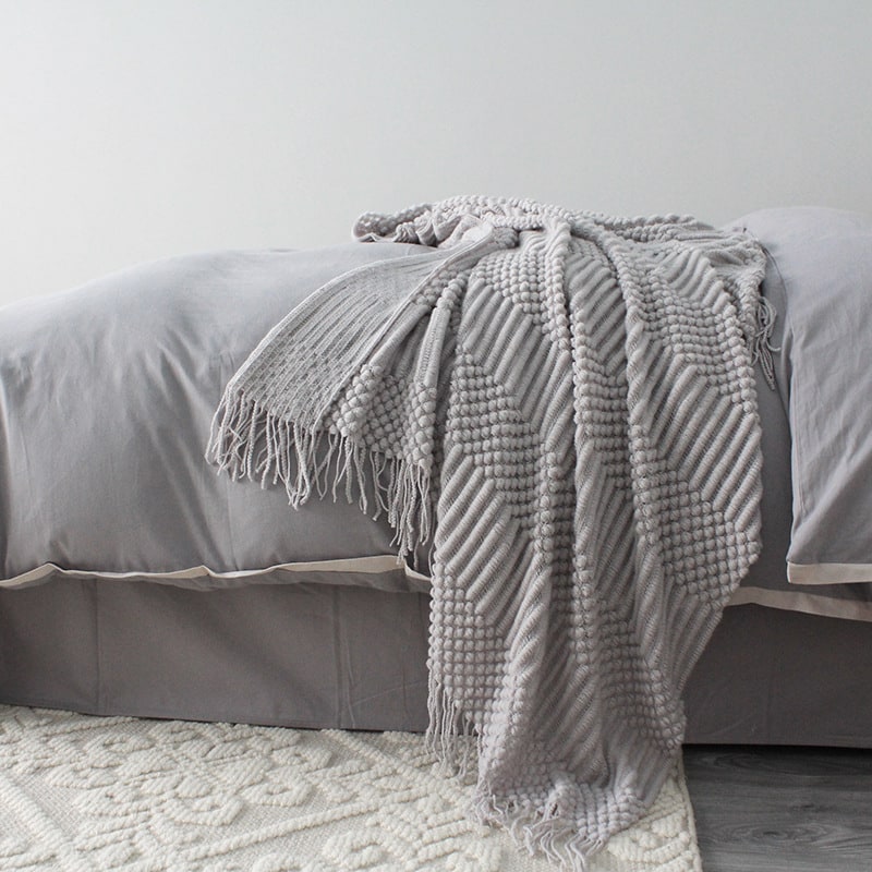 Cosycombe™ Chunky Popcorn Knit Throw with Fringe, Super Soft 127 x 170 cm