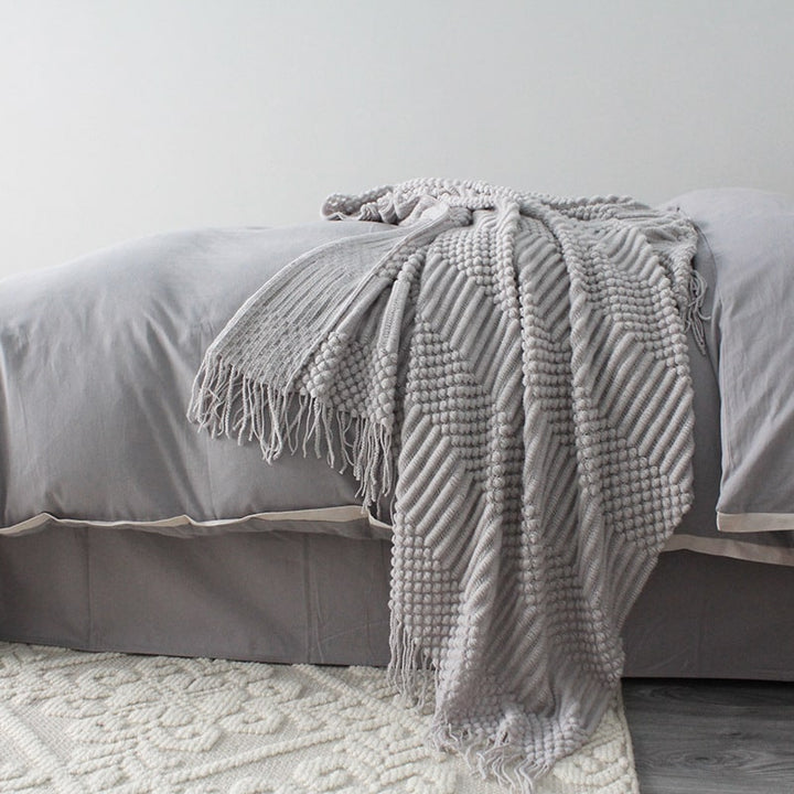 Cosycombe™ Chunky Popcorn Knit Throw with Fringe, Super Soft 127 x 170 cm