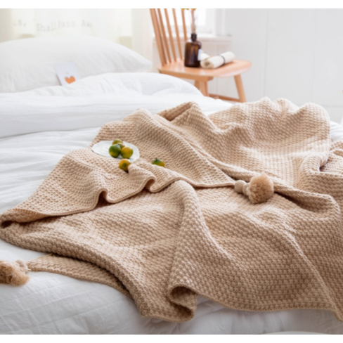 Cosycombe™ Chunky Waffle Knit Throw with Pom-Pom Tassels for Sofa