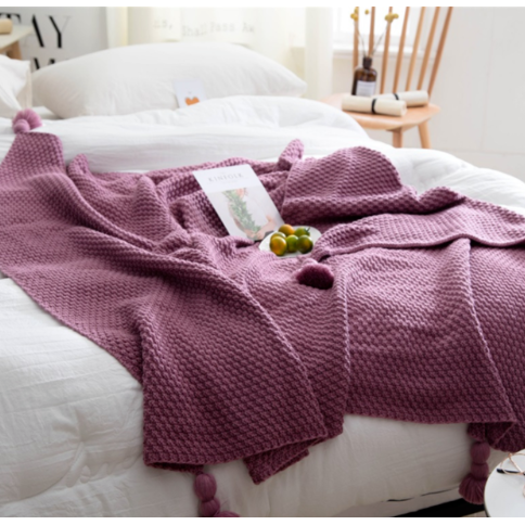 Cosycombe™ Chunky Waffle Knit Throw with Pom-Pom Tassels for Sofa