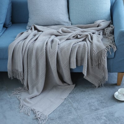 Cosycombe™ Lightweight Knit Throw with Diagonal Stripes and Tassels