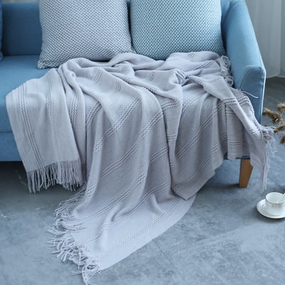 Cosycombe™ Lightweight Knit Throw with Diagonal Stripes and Tassels