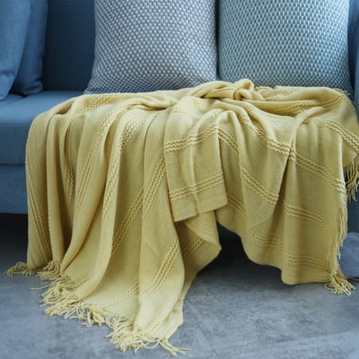 Cosycombe™ Lightweight Knit Throw with Diagonal Stripes and Tassels