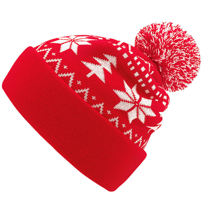 Cosycombe Christmas Knitted Bobble Hat with Snowflakes and Trees