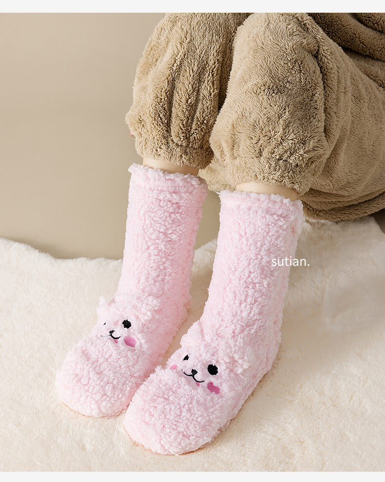 Fluffy fleece floor socks with bunny face