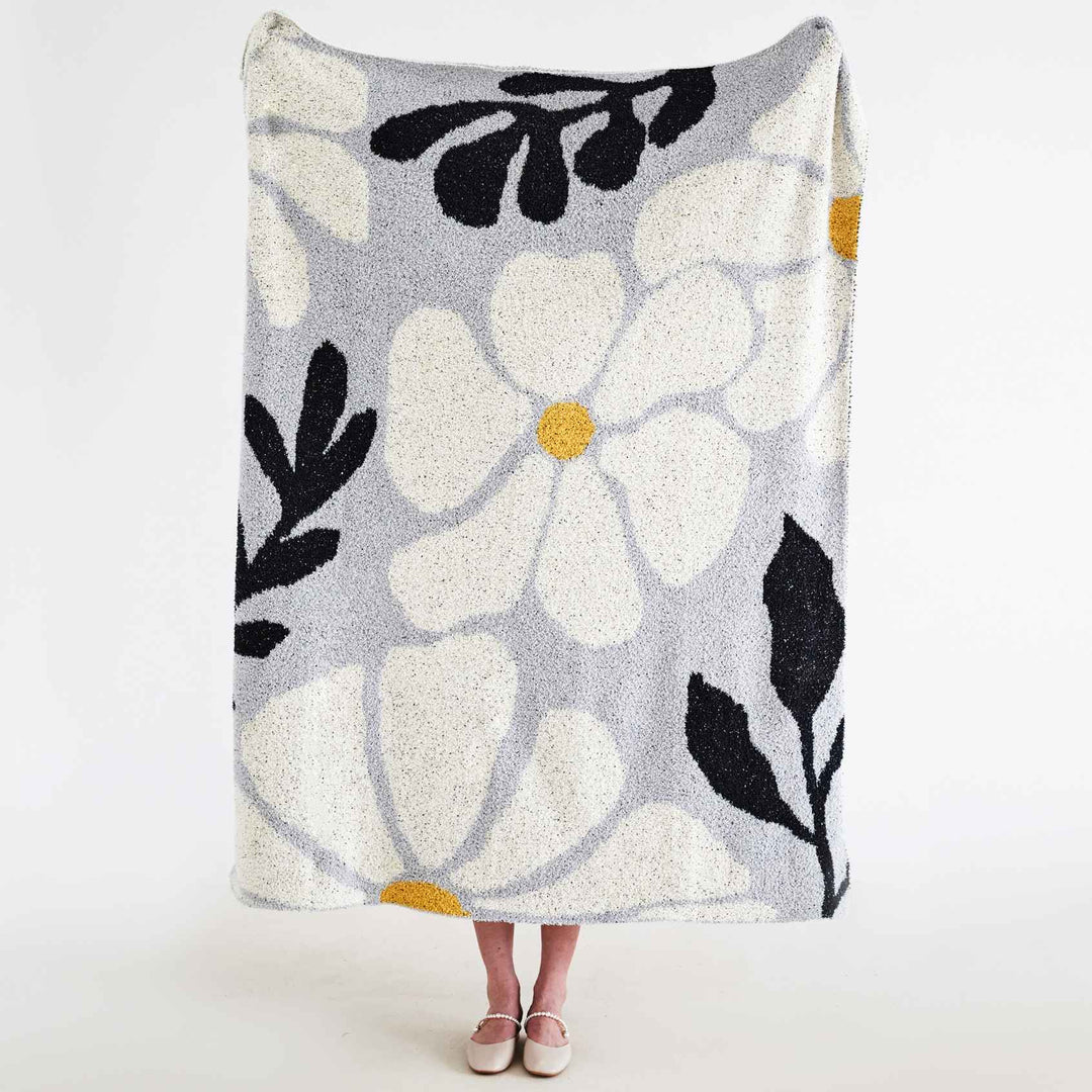 Cosycombe™ Boho Floral Leaf Knitted Throw in Anti-Pilling Microfibre
