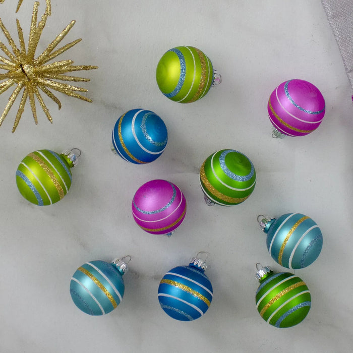 Cosycombe Set of 10 Glitter Swirl Glass Christmas Baubles