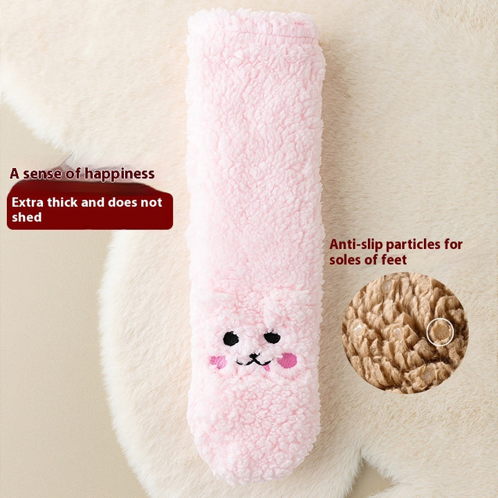 Fluffy fleece floor socks with bunny face