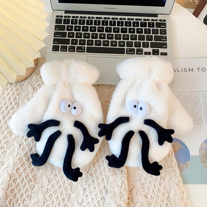 Cosycombe Fluffy Plush Mittens with Funny Cartoon Faces