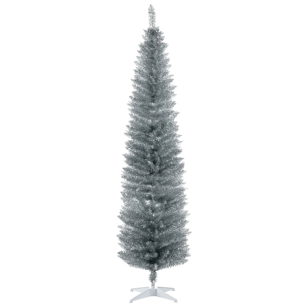 Tall silver slim pencil tree, unlit