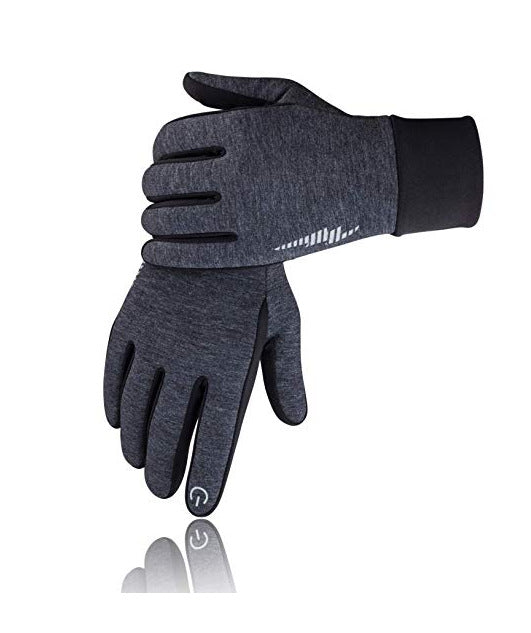 Black fleece lined touchscreen gloves with grip palm
