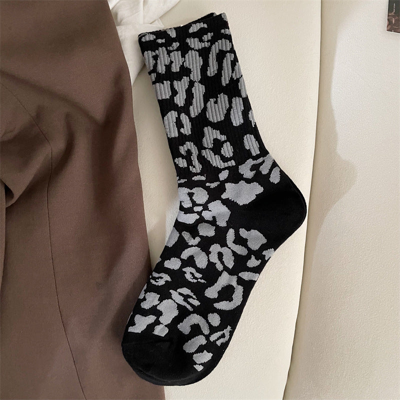 Women's leopard print cotton crew socks