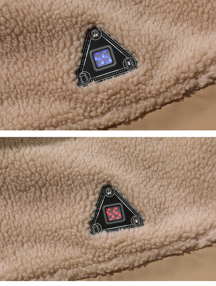 Man wearing black heated sherpa fleece jacket