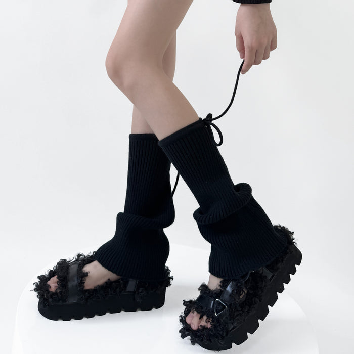 Cosycombe Flared Ribbed Leg Warmers with Lace Up Tie