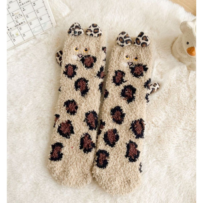 Cosycombe Fleece Cat Socks with 3D Ears and Tail