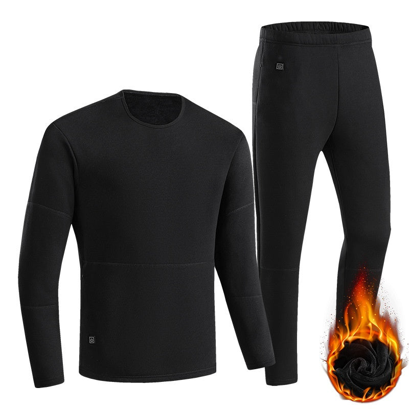 Black heated thermal top and long johns set