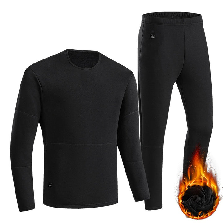 Black heated thermal top and long johns set