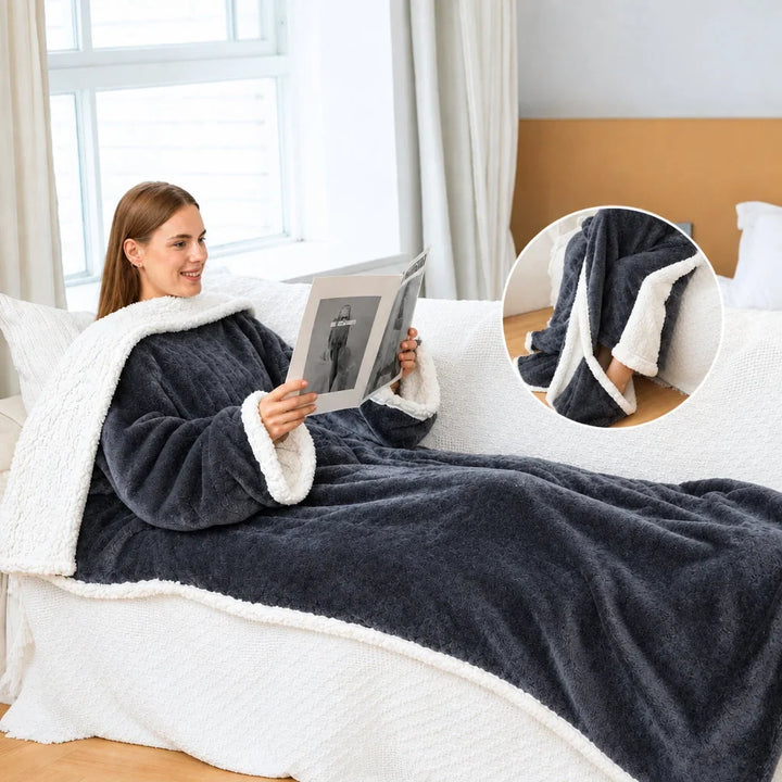 Cosycombe™ Sherpa Fleece Wearable Blanket with Sleeves and Foot Pocket