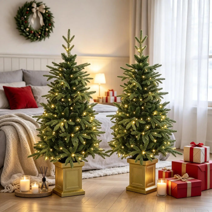 Cosycombe Battery Potted Fir Trees with Remote, Set of 2, 4ft